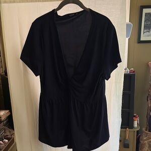 Navy faux wrap top; like new